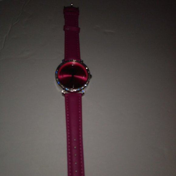 Burgi Women\'s Watch New BRV-13881 Magenta Pink Leather Band with Rhinestones
